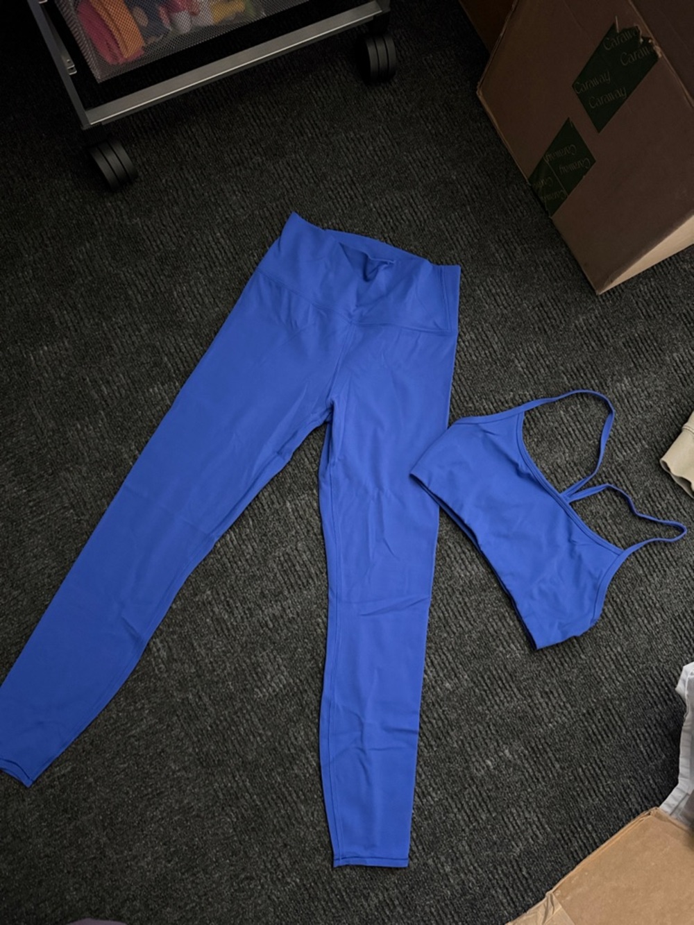 Vuori Royal Blue Athletic Leggings and Strappy Sports Bra Set